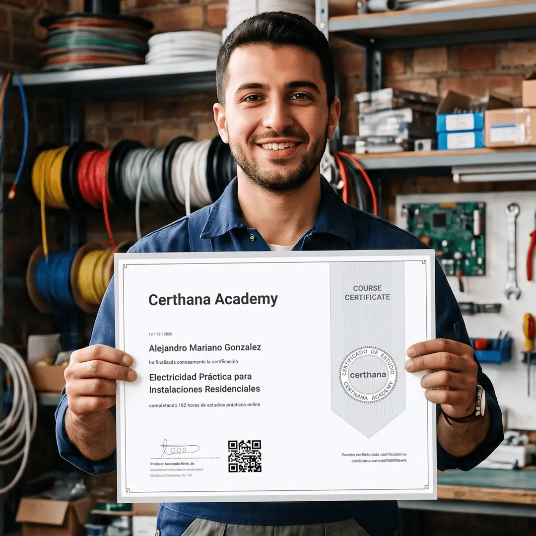 Ejemplo de Certificado Online de Certhana Academy para Mantenimiento, verificable internacionalmente