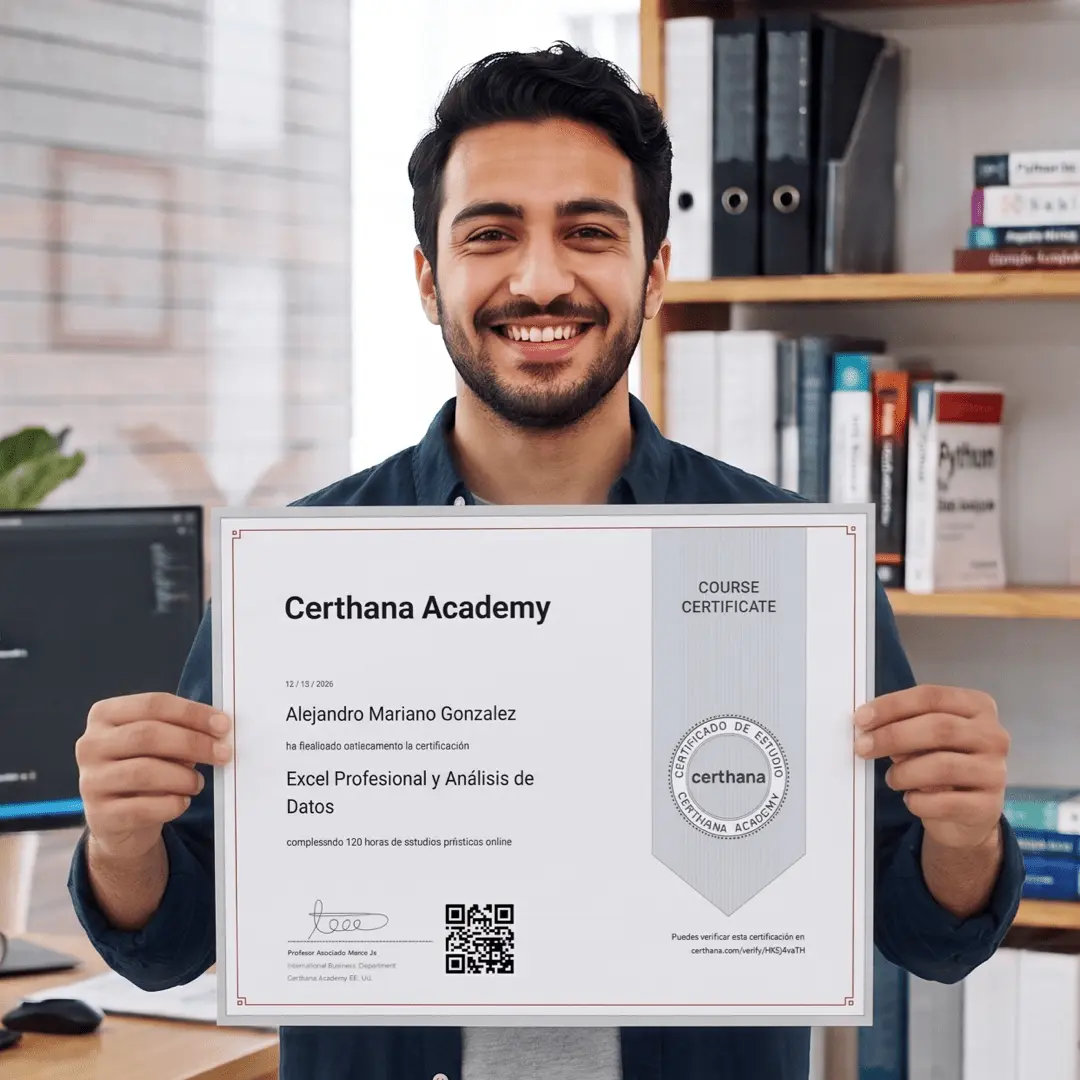 Ejemplo de Certificado Online de Certhana Academy para Habilidades Digitales, verificable internacionalmente