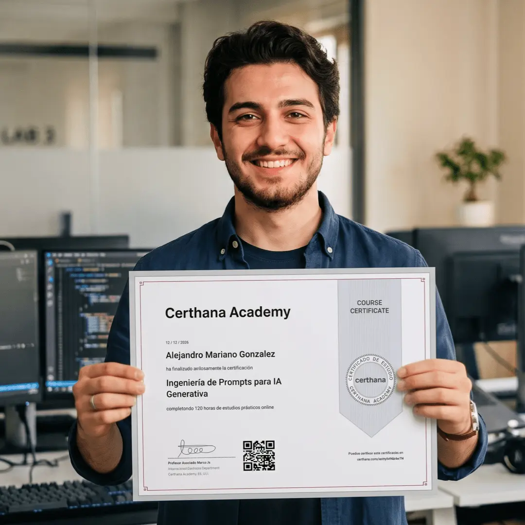 Ejemplo de Certificado Online de Certhana Academy para Inteligencia Artificial, verificable internacionalmente