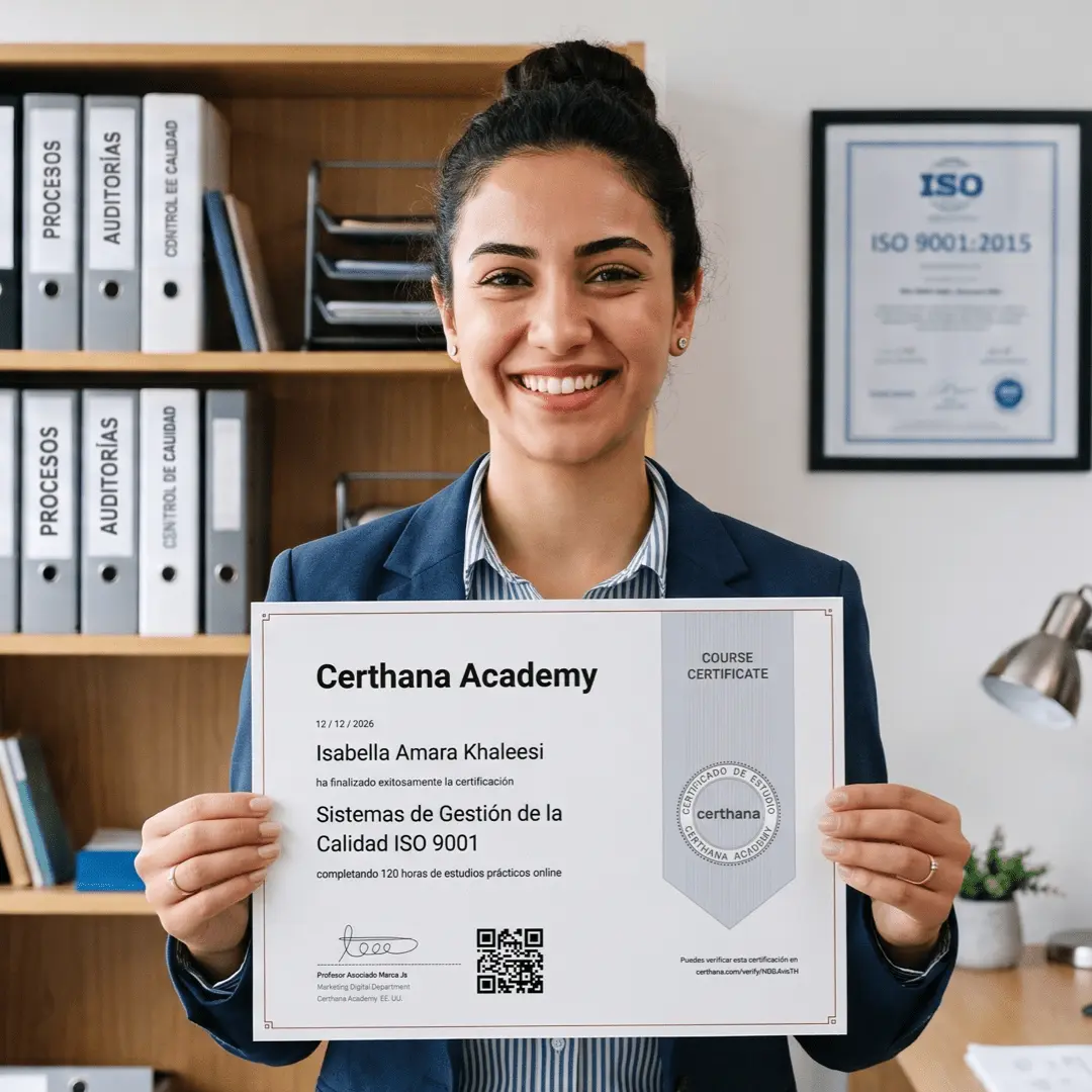 Ejemplo de Certificado Online de Certhana Academy para Industria, verificable internacionalmente