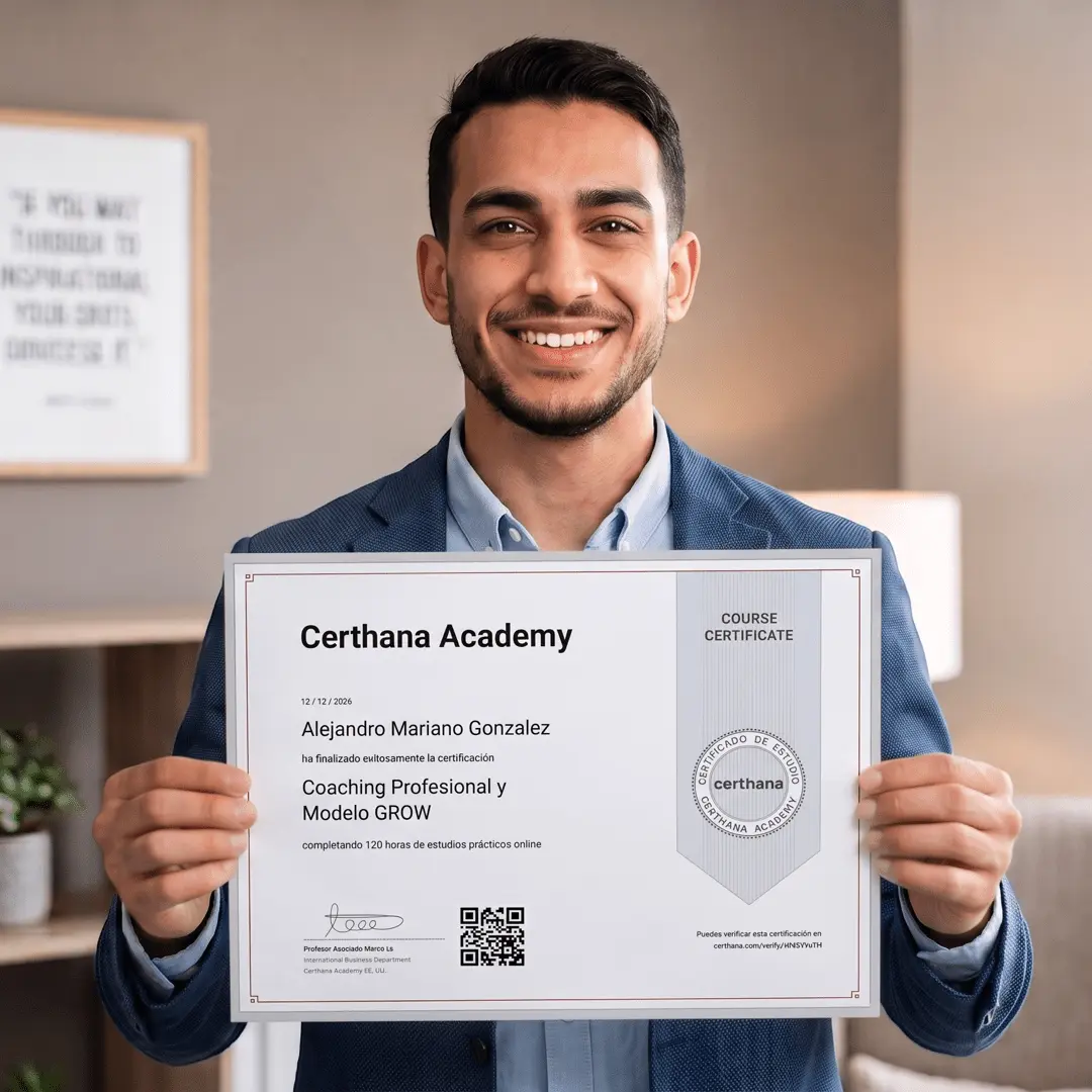Ejemplo de Certificado Online de Certhana Academy para Negocios, verificable internacionalmente