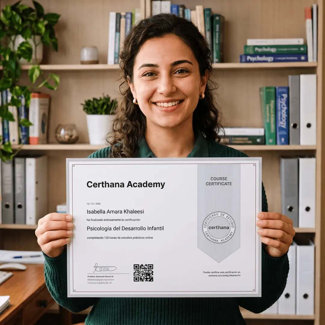 Ejemplo de Certificado Online de Certhana Academy para Psicología, verificable internacionalmente