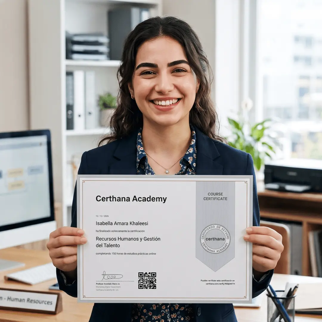 Ejemplo de Certificado Online de Certhana Academy para Recursos Humanos, verificable internacionalmente