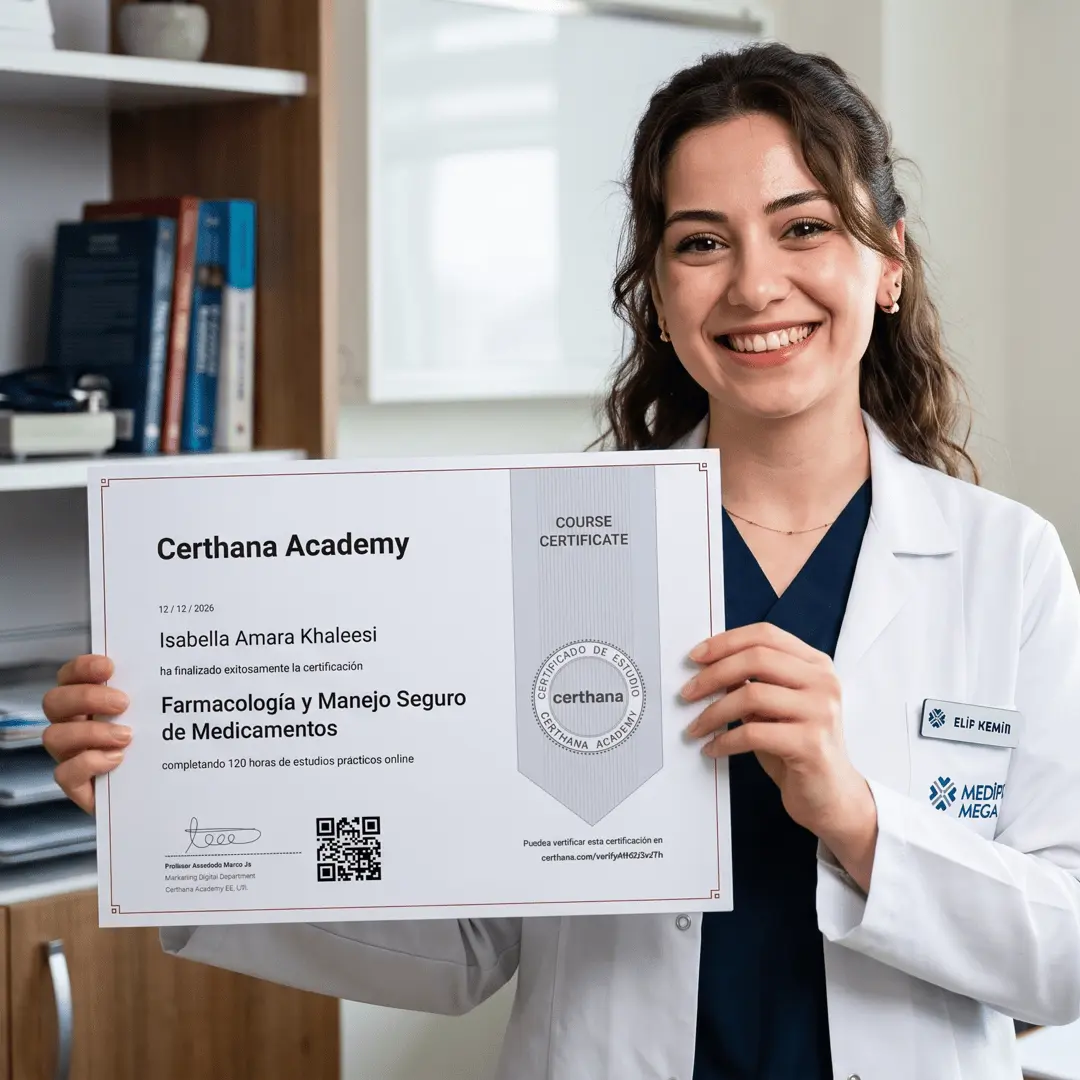 Ejemplo de Certificado Online de Certhana Academy para Salud, verificable internacionalmente
