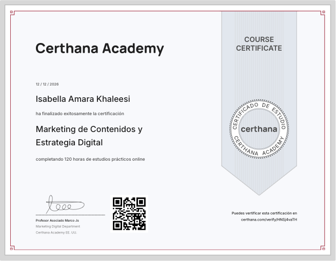 Certificado oficial de Certifícate en Marketing de Contenidos