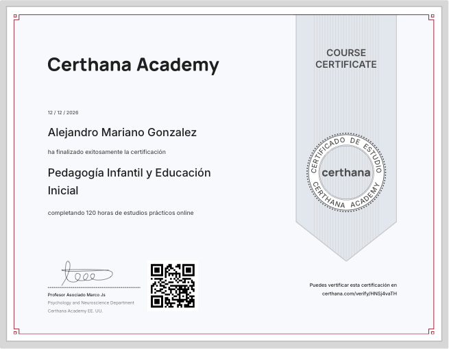 Certificado oficial de Pedagogía Infantil y Educación Inicial emitido por Certhana Academy