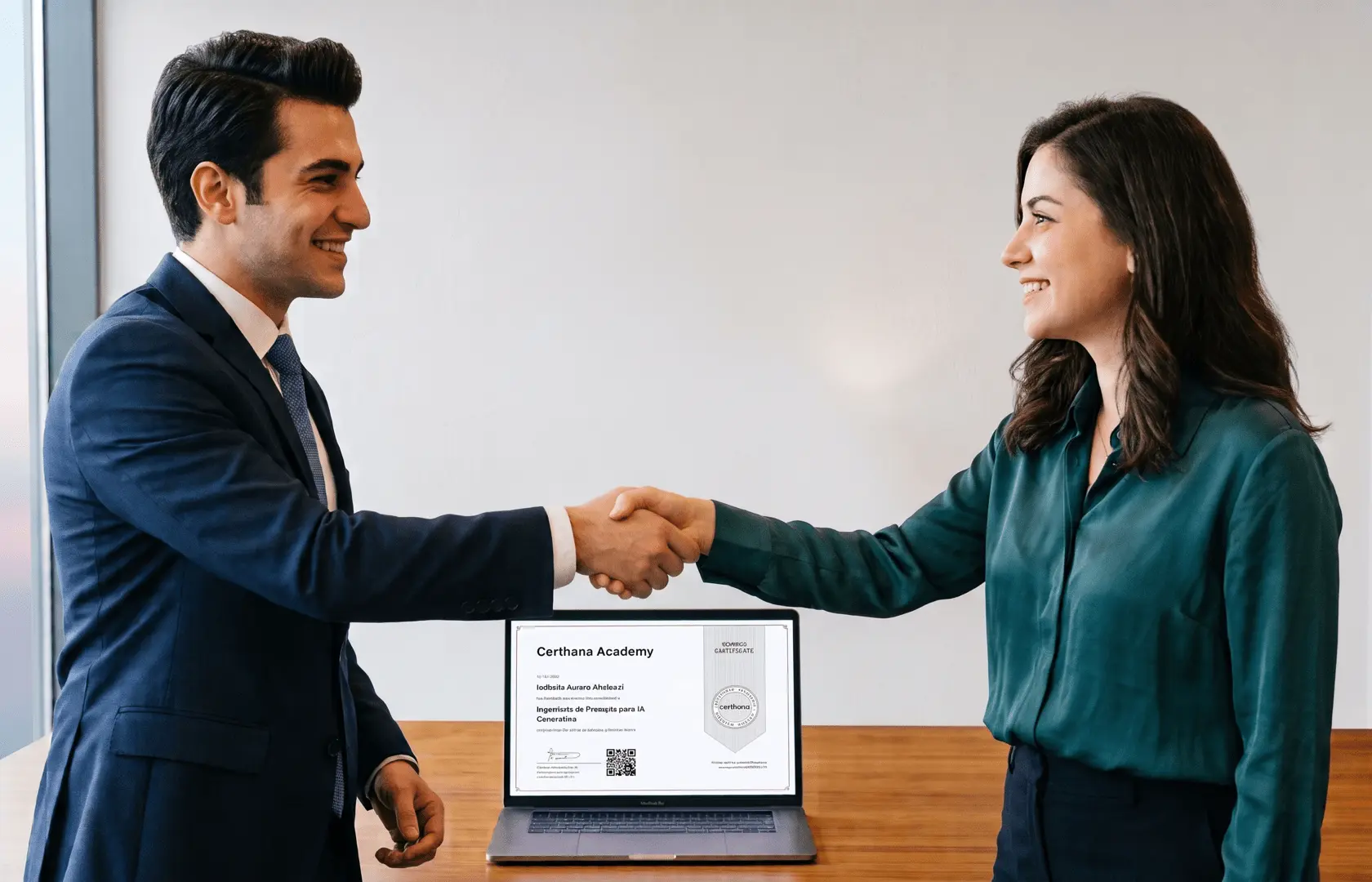 Candidato presentando su Certificado Online de Certhana Academy en una entrevista de trabajo