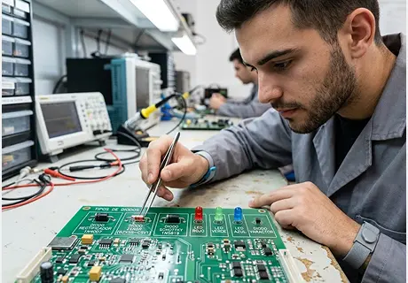 Tipos de diodos: rectificador, Schottky, Zener y LED, y cómo elegir el adecuado en un circuito de potencia
