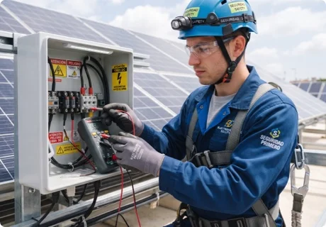 Seguridad en instalaciones fotovoltaicas: riesgo eléctrico en corriente continua, trabajo en altura y EPP del instalador